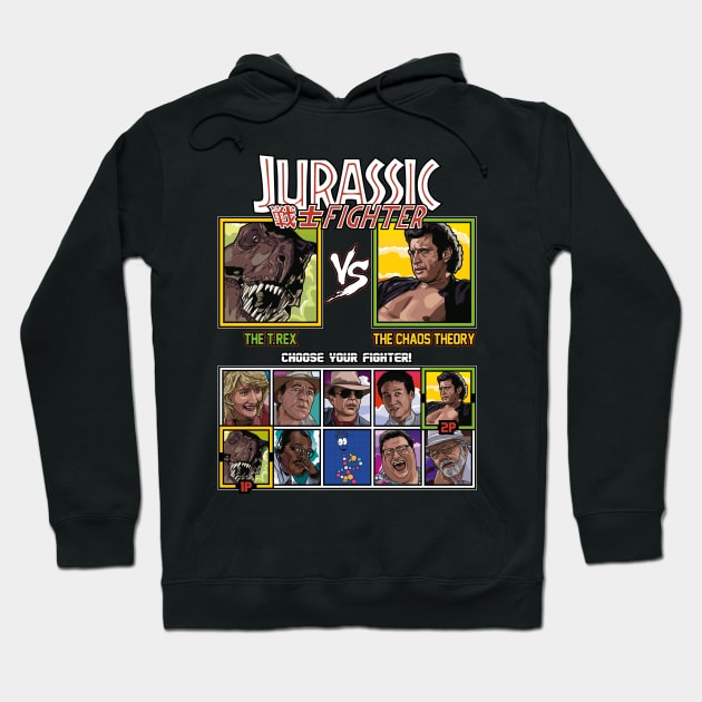 Jurassic Park Fighter - T.Rex vs Ian Malcolm Hoodie by RetroReview